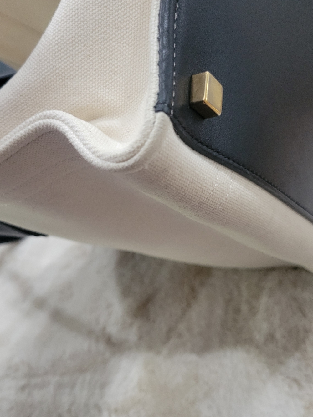 Celine Cream Canvas Tote with Black Trim - Picture 9 of 11